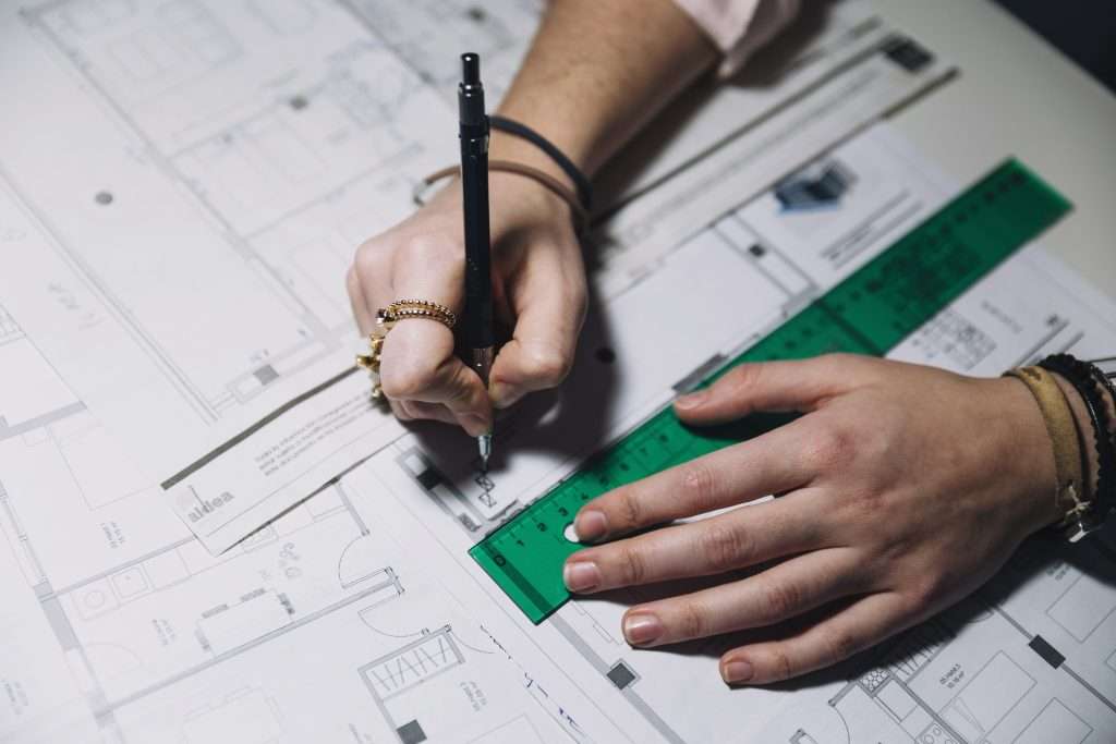 architect creating building drawings for a specific project.