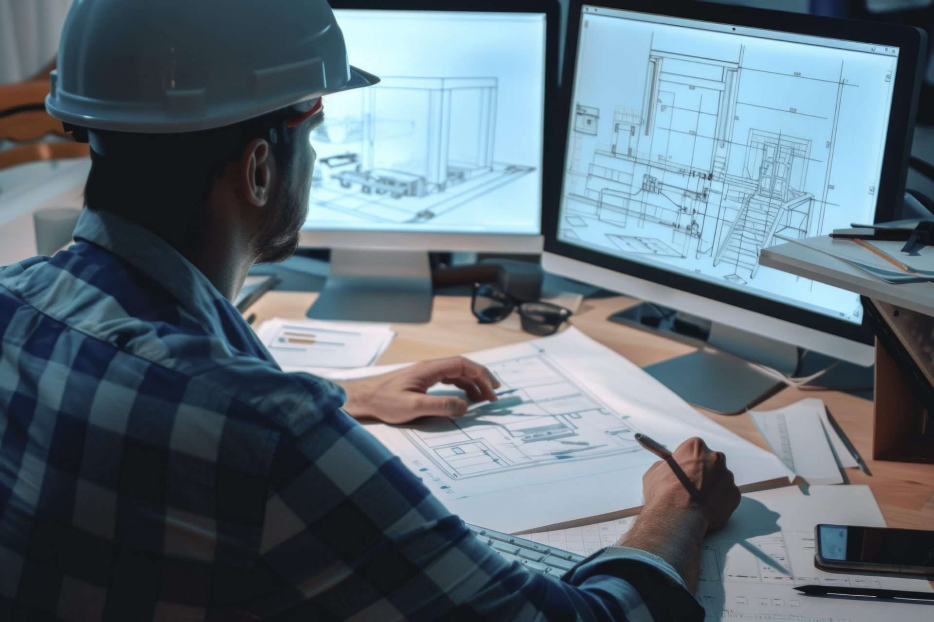 man using Revit Modeling services for construction project.