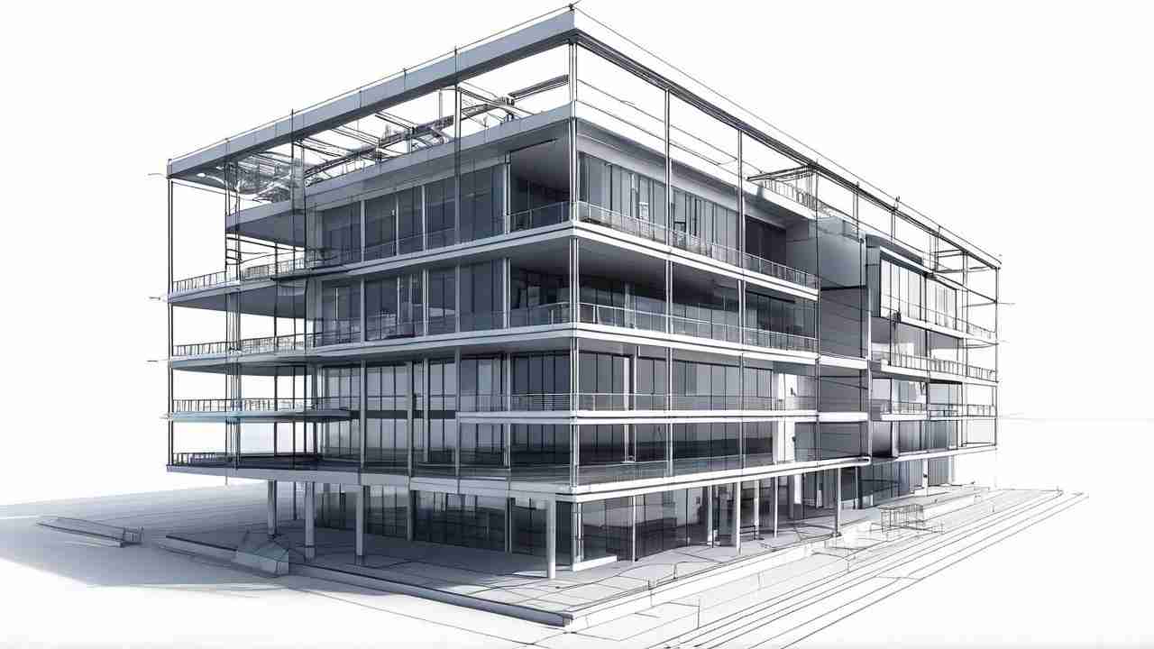 image showcasing structural drawings of office building.