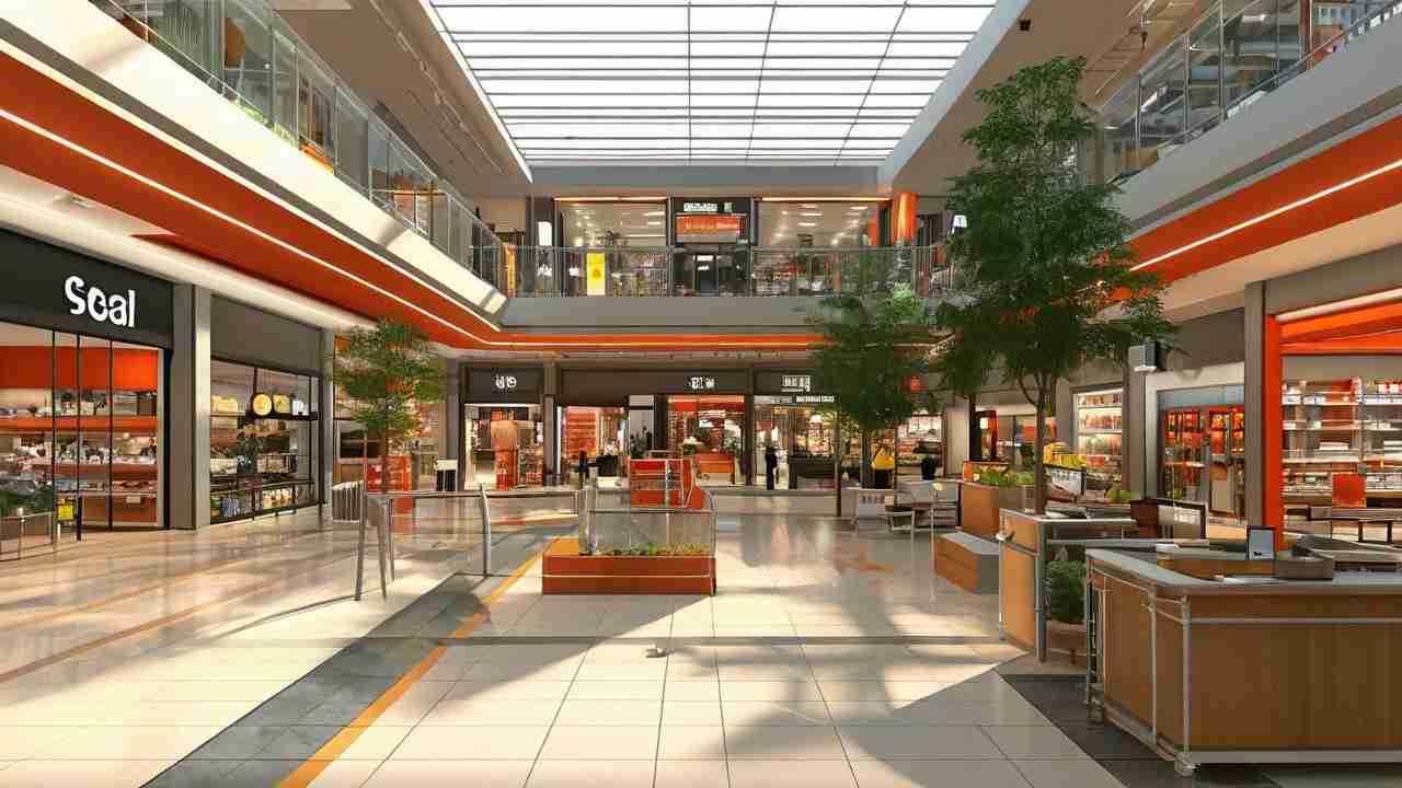 3d model of retail center signifying commercial building architecture.