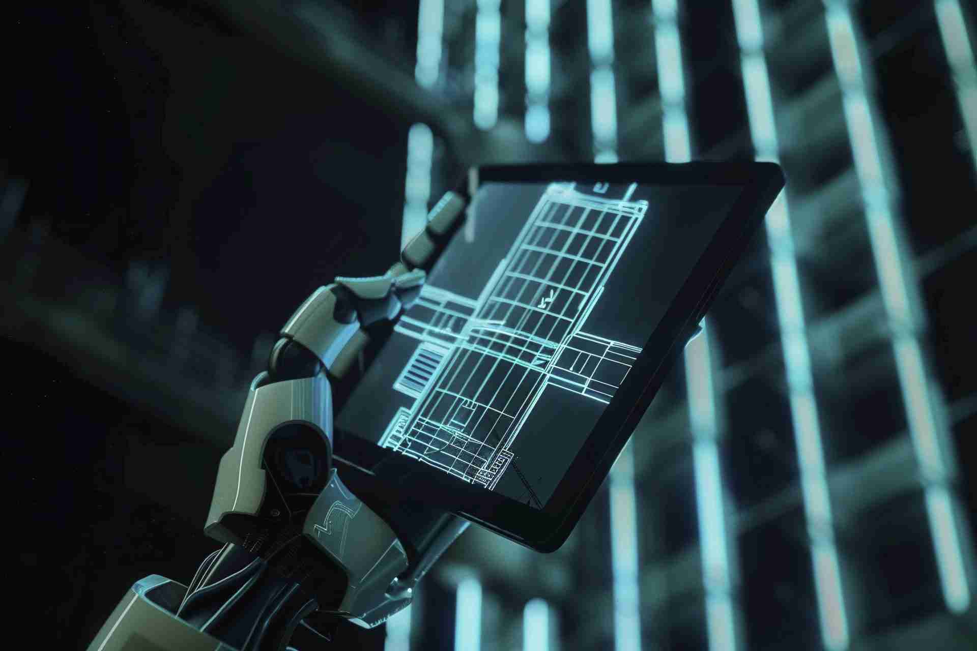 robot holding laptop signifying point cloud scanning.