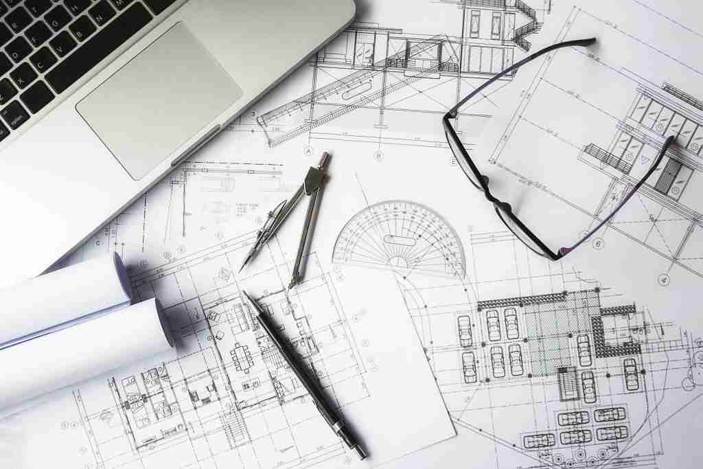 image of blueprints of design drawings for construction project.