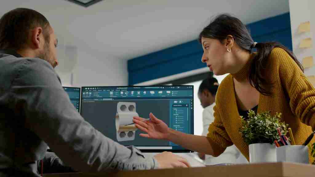 woman architect discussing project with BIM consultant.
