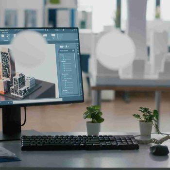 image of laptop with virtual construction services showing.